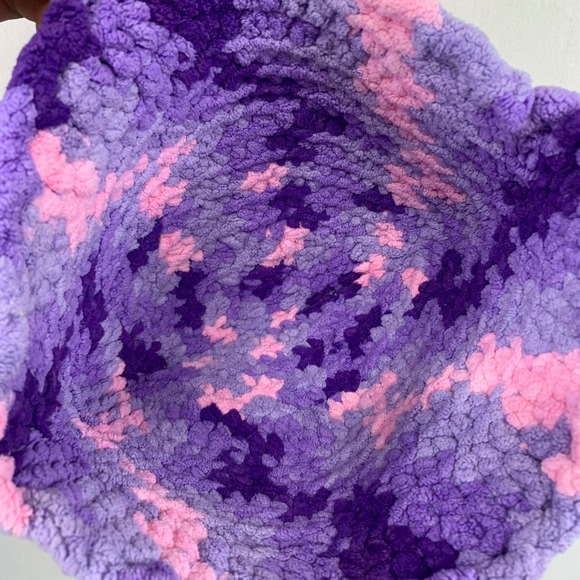 Crochet Beanie Hat Purple Pink Handmade Knit Winter Hat Warm Soft Unique Thick - Picture 5 of 6